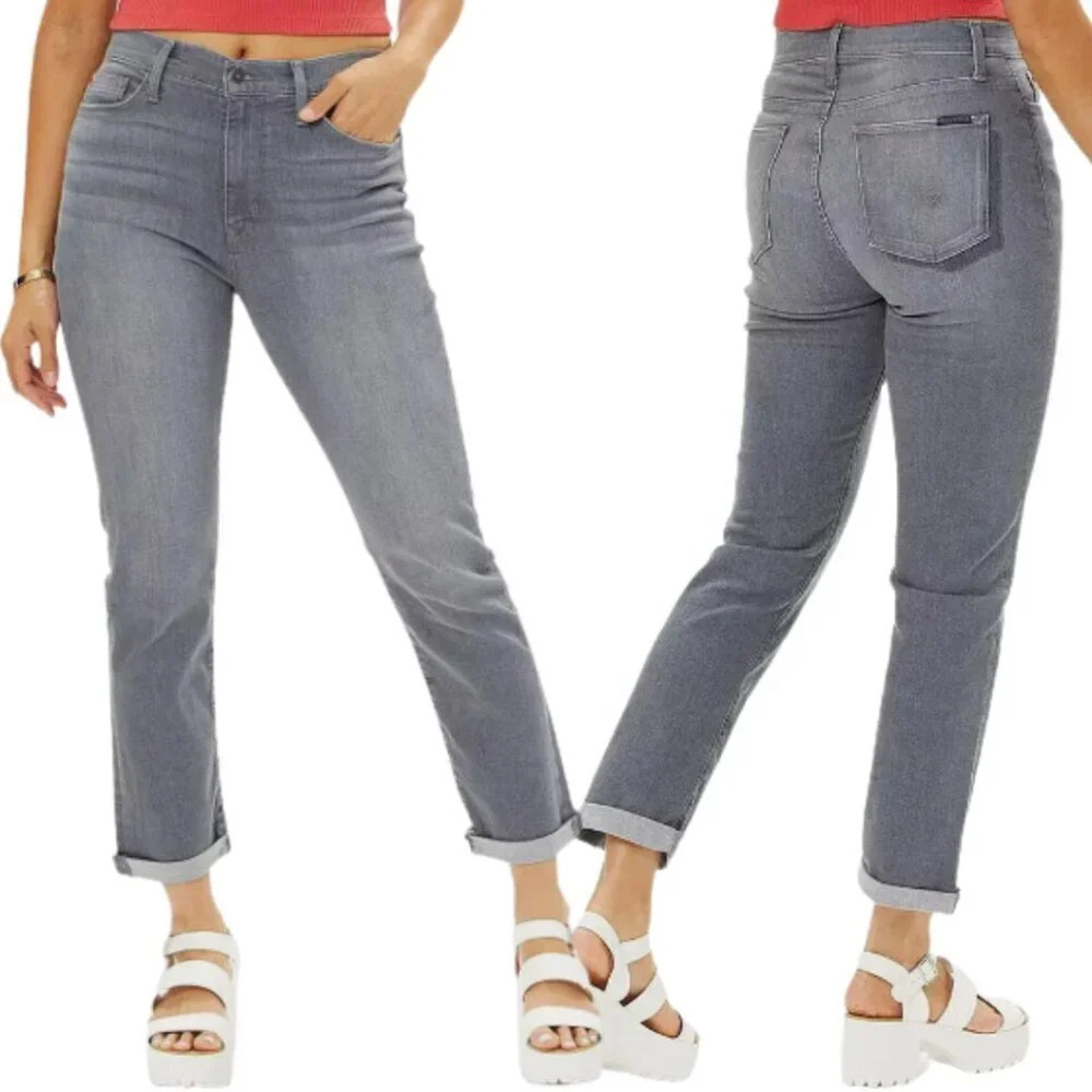 Hudson Women's Sz 26 Blair Cropped Raw Hem Straight Leg Stretch Denim Gray Jeans